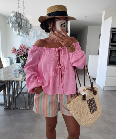 Schulterfreie Musselin Bluse Pita Hellpink Ladypolitan ♡
