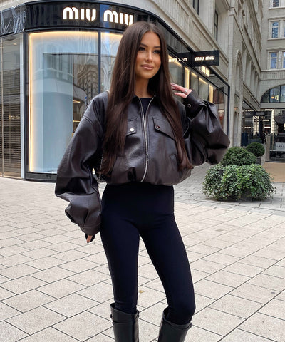 Oversize Lederjacke Hana Braun Ladypolitan ♡