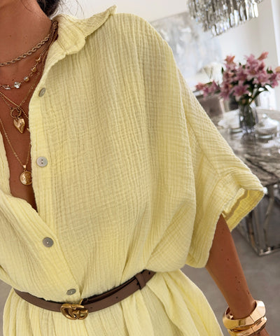 Ultra Oversize Musselin Bluse Kurzarm Nina Gelb Ladypolitan ♡