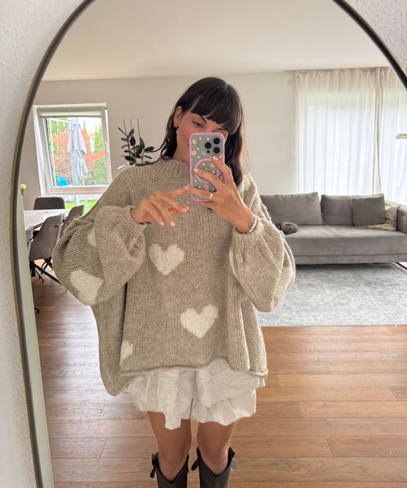 Oversize Pullover Nata Herz Taupe Beige Ladypolitan ♡