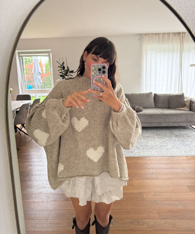 Oversize Pullover Nata Herz Taupe Beige Ladypolitan ♡