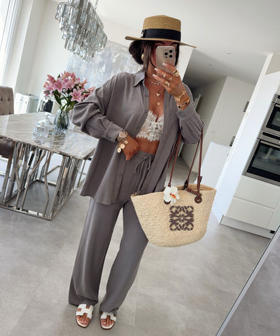 Leinen Bluse Nell Taupe Ladypolitan ♡