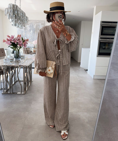 Stoffhose Emalia Streifen Taupe Ladypolitan ♡