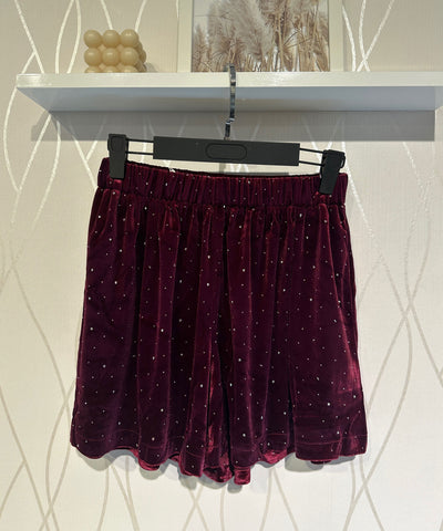 Samt Shorts Lia mit Strass Weinrot