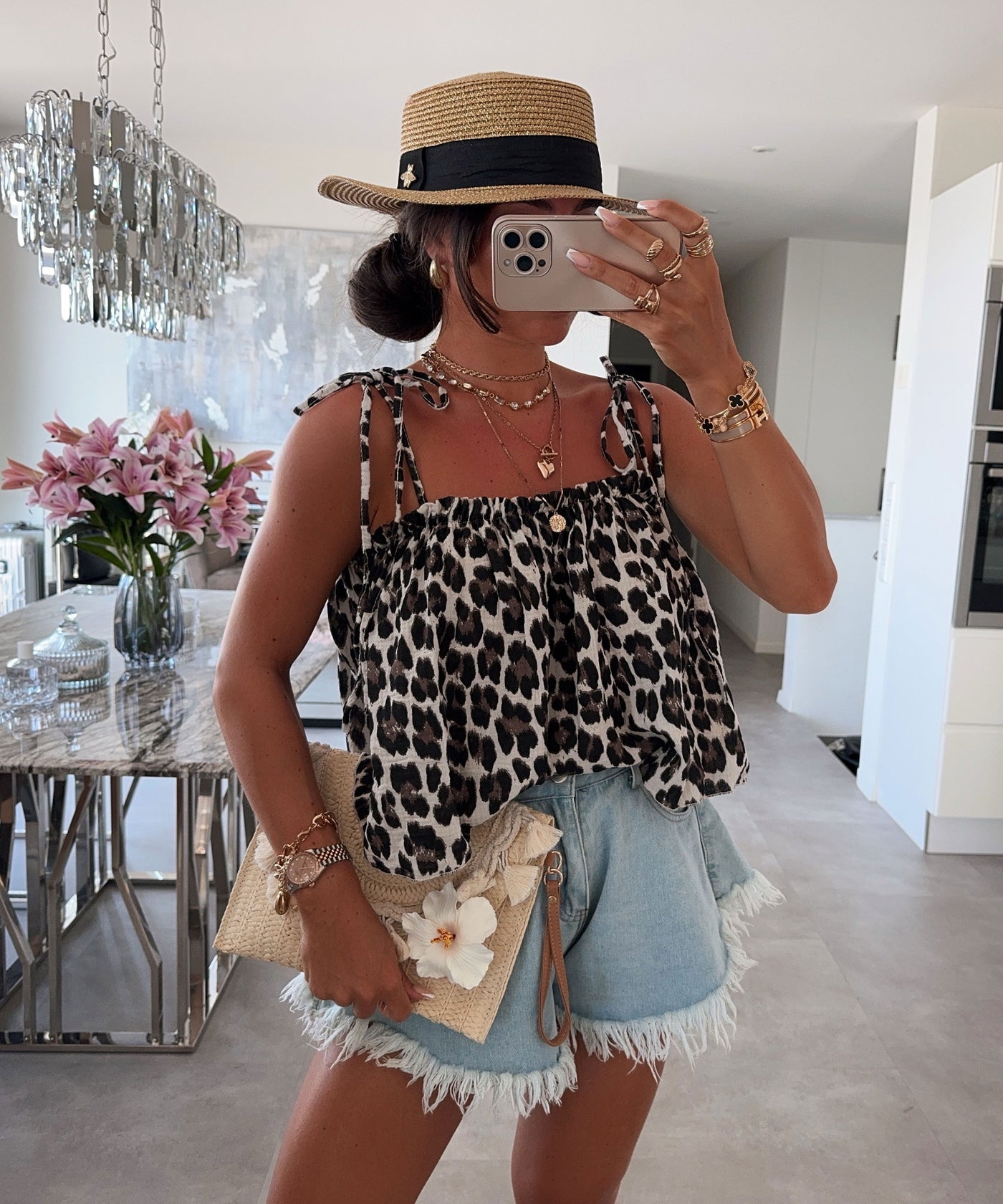 Musselin Top Leann Leo Beige Ladypolitan ♡
