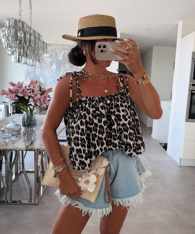 Musselin Top Leann Leo Beige Ladypolitan ♡