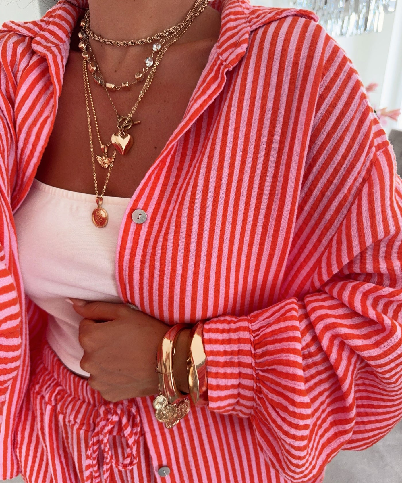 Musselin Set Laya Streifen Orange Rosa Ladypolitan ♡