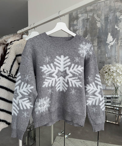 Pullover Snowflakes Grau Ladypolitan ♡