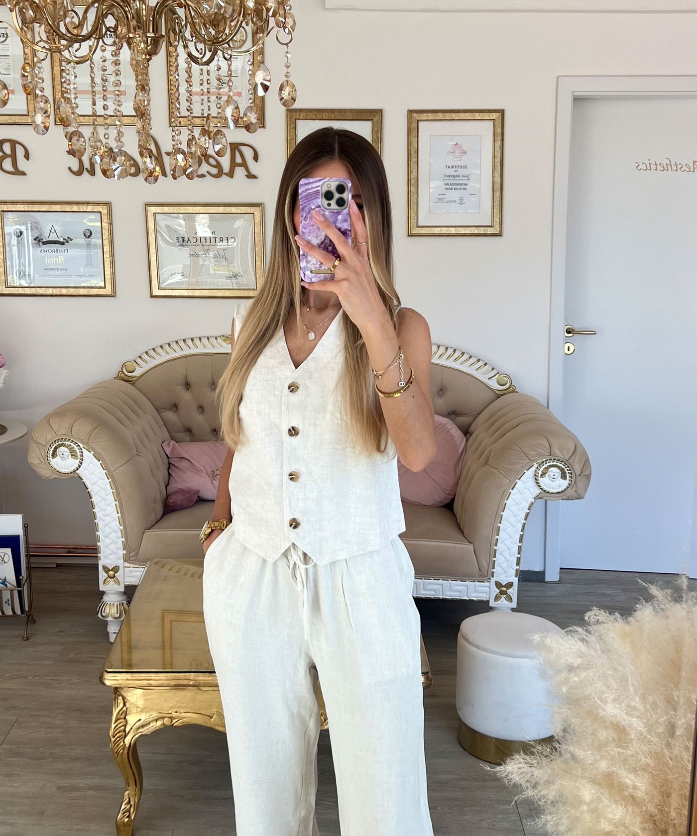 Leinenweste Ilona Beige Ladypolitan ♡