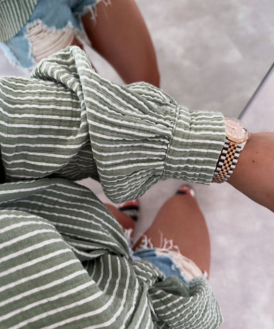 Oversize Musselin Bluse Streifen Khaki  Ladypolitan ♡   