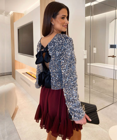 Pailletten Oberteil Kristy Grau