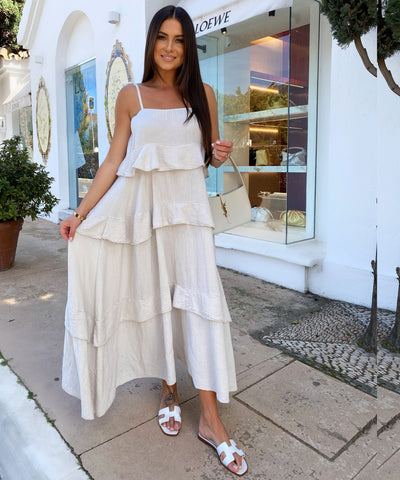 Musselin Maxi Kleid Aradi Beige Ladypolitan ♡