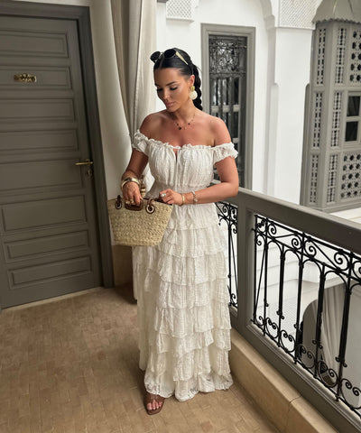 Kleid mit Volant Rumer Cremeweiß Ladypolitan ♡