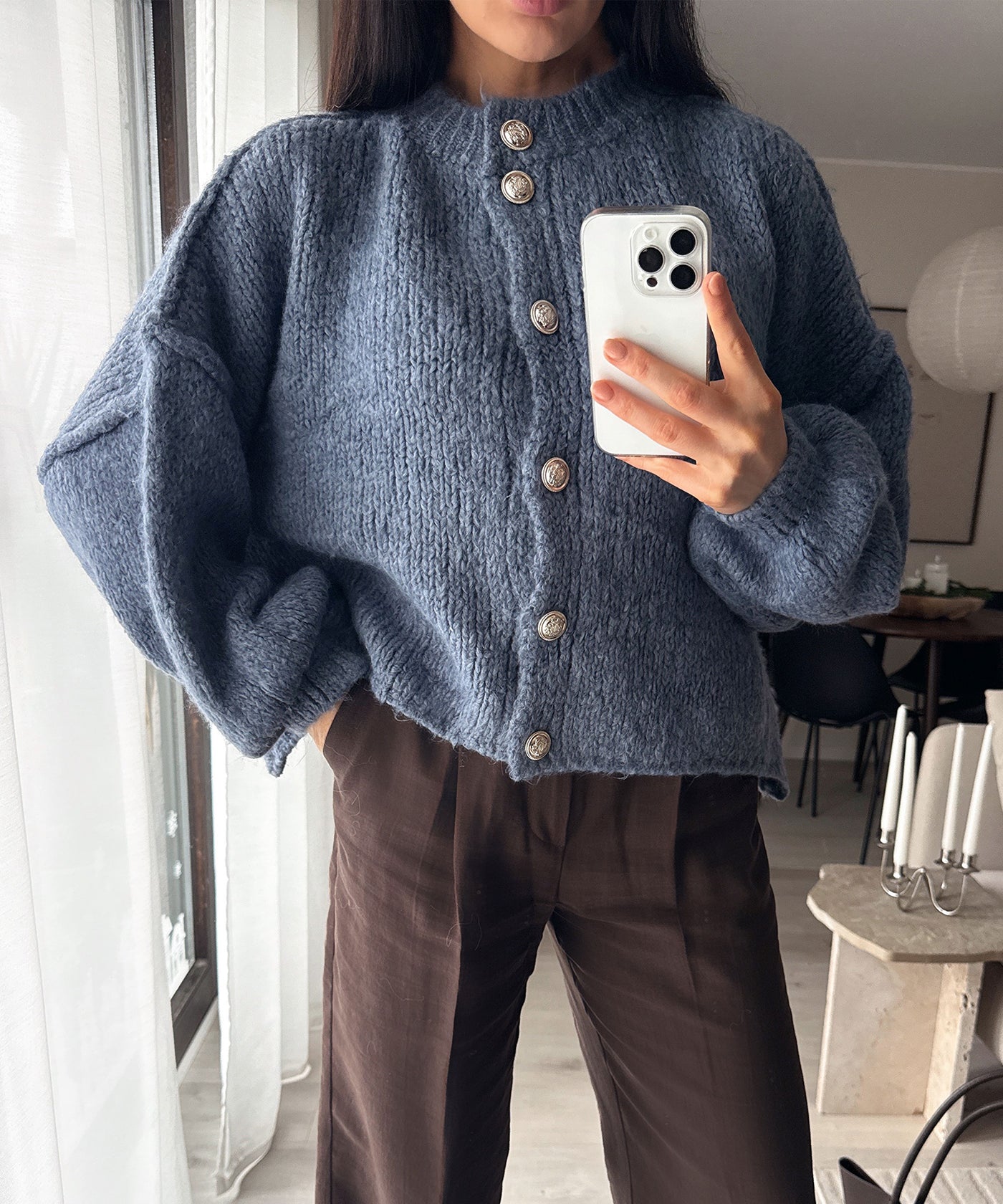 Oversize Strickjacke Jalsi Kurz Jeansblau