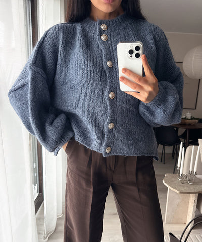 Oversize Strickjacke Jalsi Kurz Jeansblau