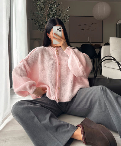 Oversize Strickjacke Jalsi Kurz Hellrosa