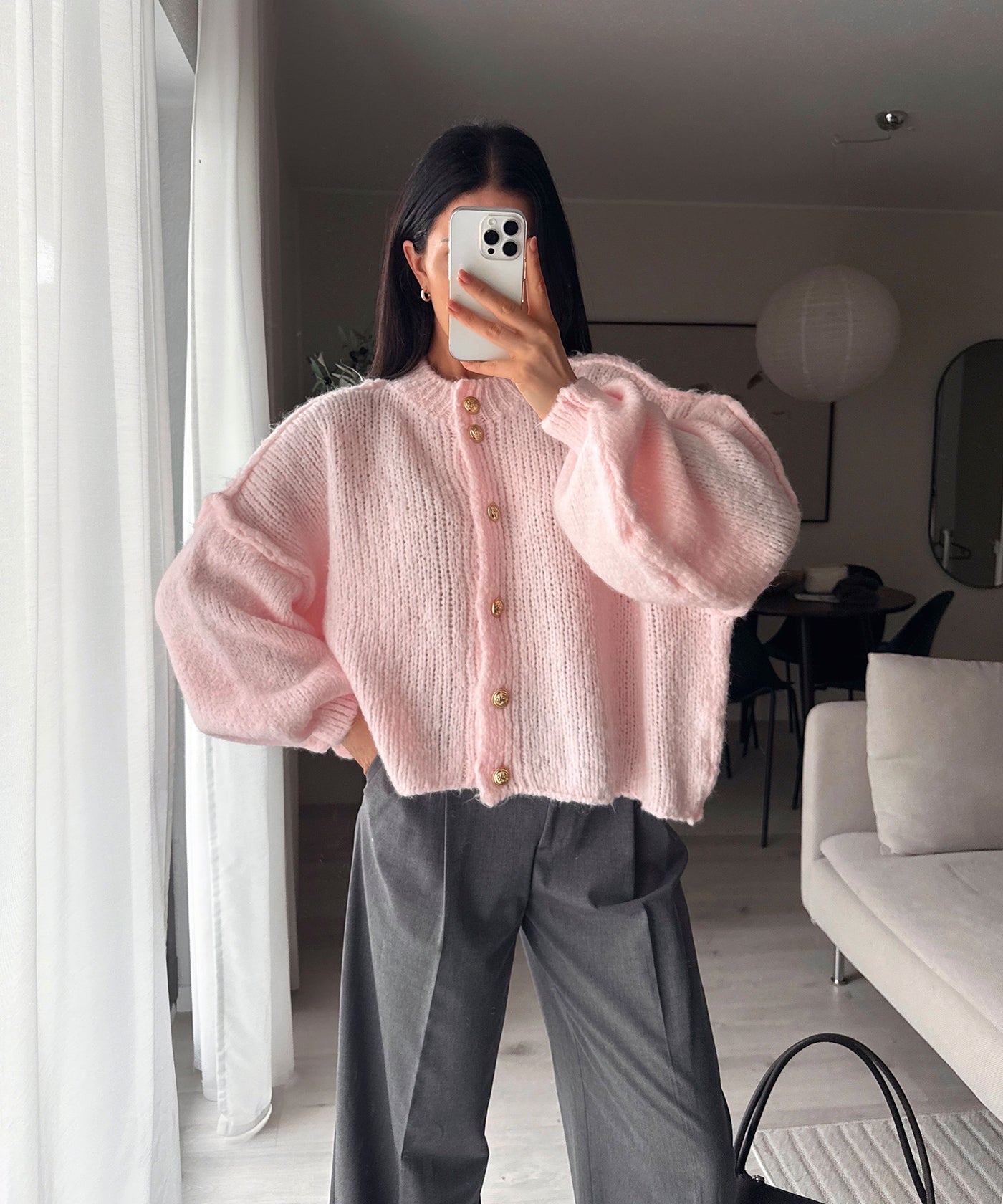 Oversize Strickjacke Jalsi Kurz Hellrosa