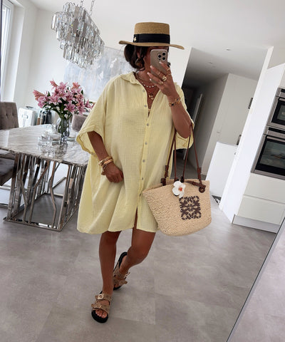Ultra Oversize Musselin Bluse Kurzarm Nina Gelb Ladypolitan ♡