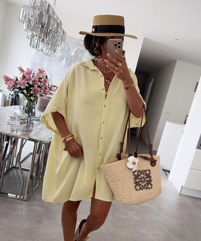 Ultra Oversize Musselin Bluse Kurzarm Nina Gelb Ladypolitan ♡
