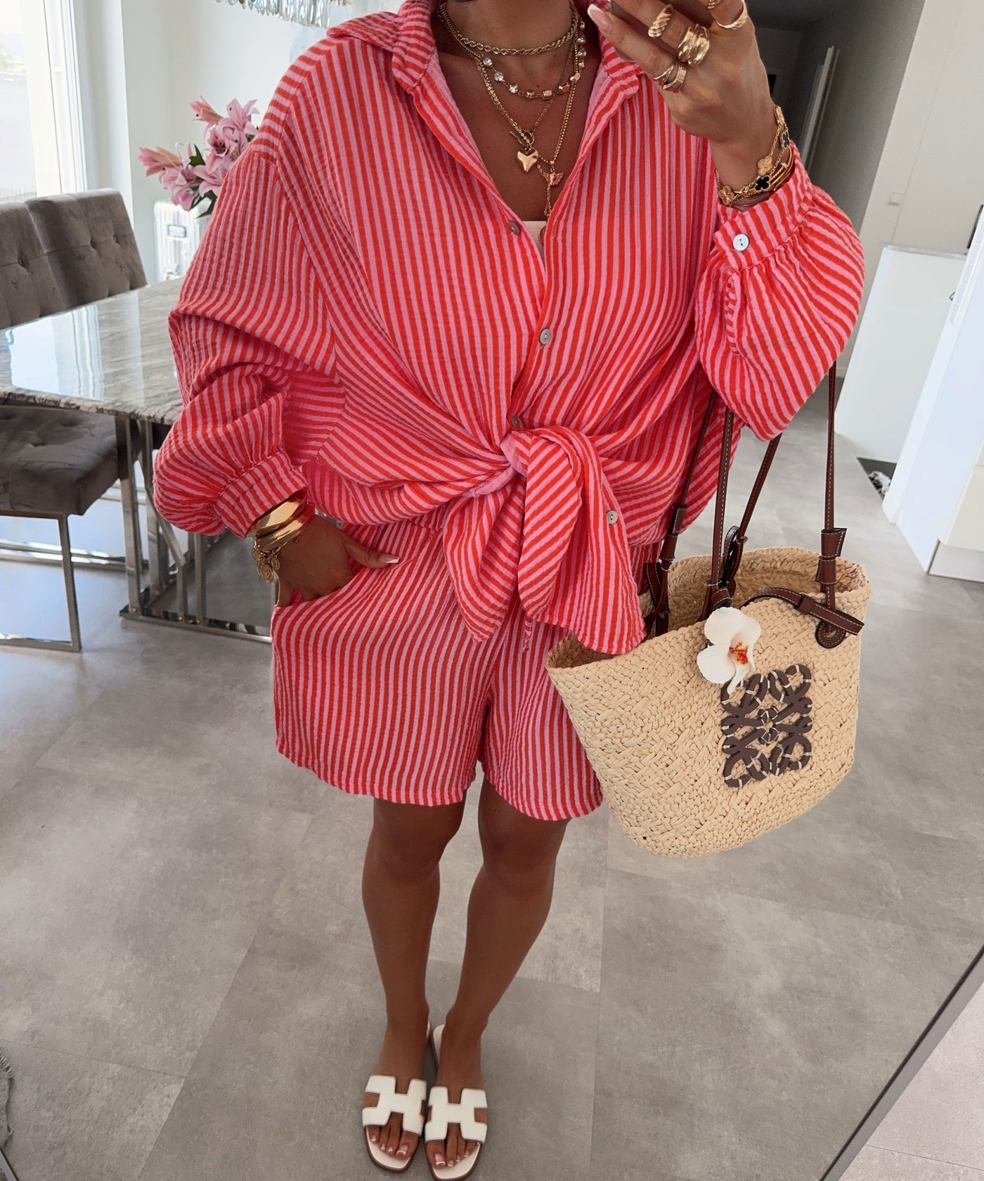 Musselin Set Laya Streifen Orange Rosa Ladypolitan ♡
