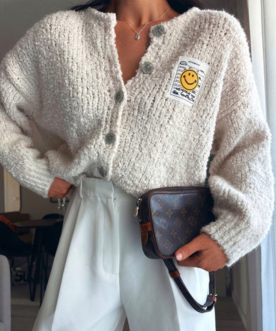Bouclé Cardigan Smiley Beige Ladypolitan ♡