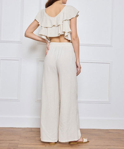 Leinenhose mit Spitze Beige Ladypolitan ♡