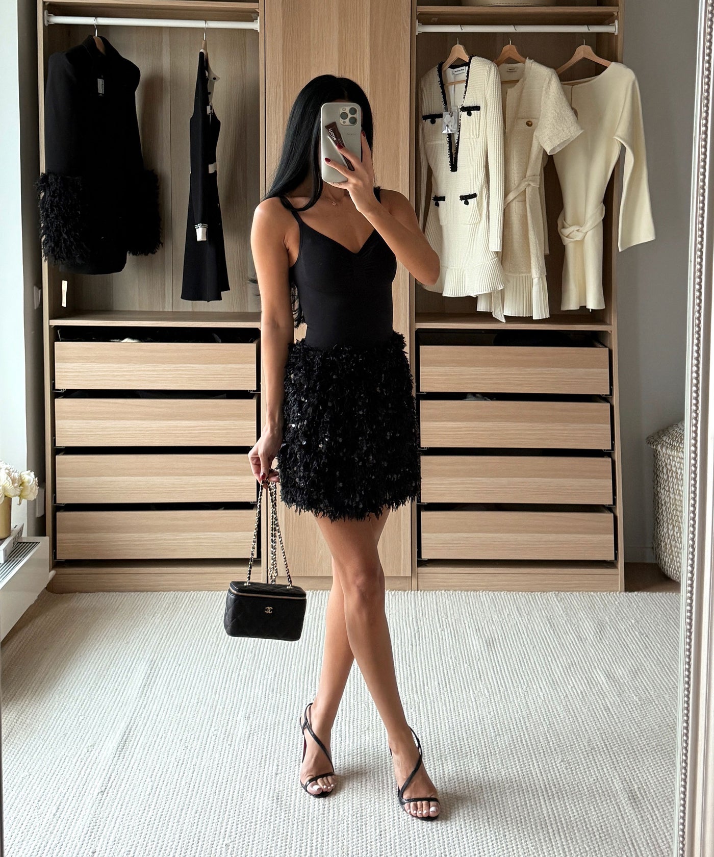 Federlook Rock Cia mit Pailletten Schwarz