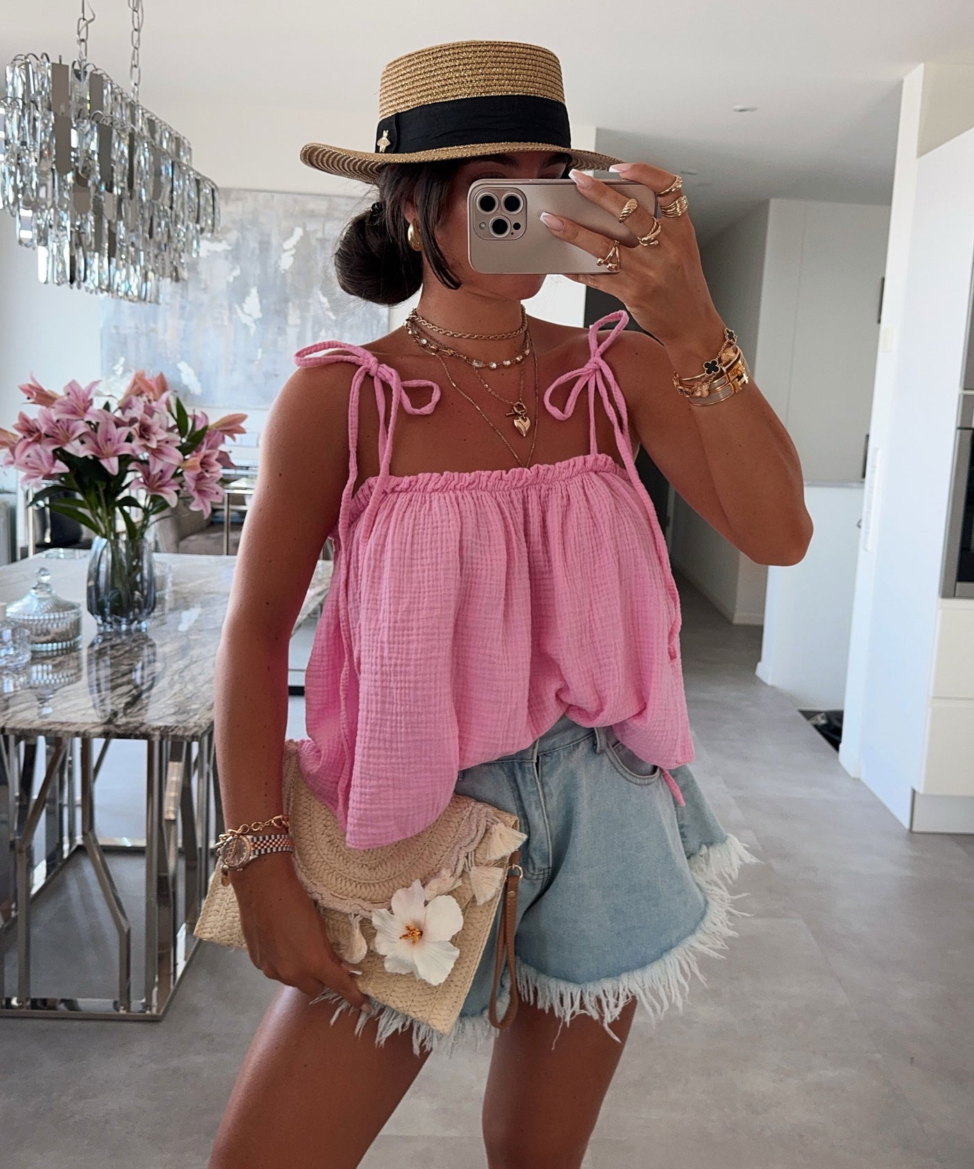 Musselin Top Leann Hellpink Ladypolitan ♡