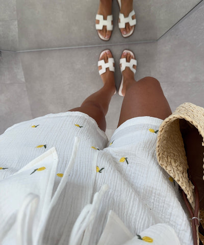 Musselin Shorts Zitrone Ila Weiß Ladypolitan ♡