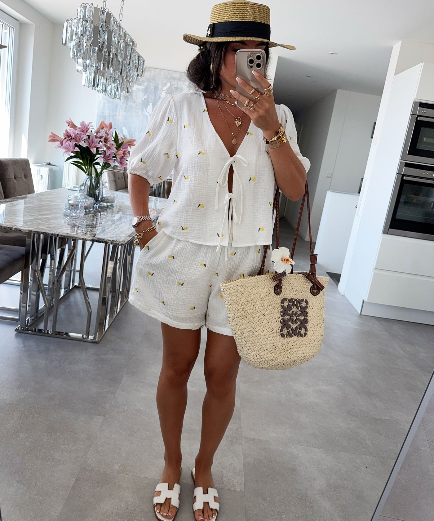 Musselin Shorts Zitrone Ila Weiß Ladypolitan ♡