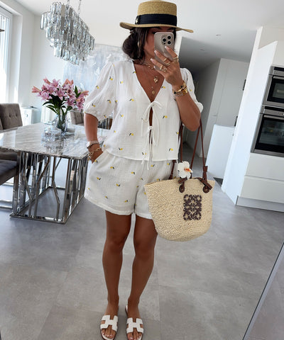 Musselin Shorts Zitrone Ila Weiß Ladypolitan ♡