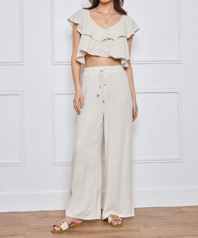 Leinenhose mit Spitze Beige Ladypolitan ♡