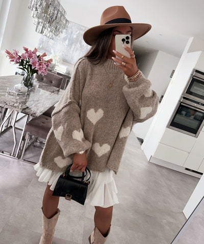 Oversize Pullover Nata Herz Taupe Beige  Ladypolitan ♡   