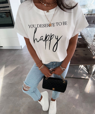 Print T-Shirt Happy Weiß  Ladypolitan ♡   