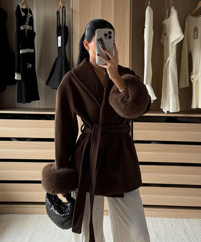 Jacke mit Felldetails Loona Dunkelbraun Ladypolitan ♡