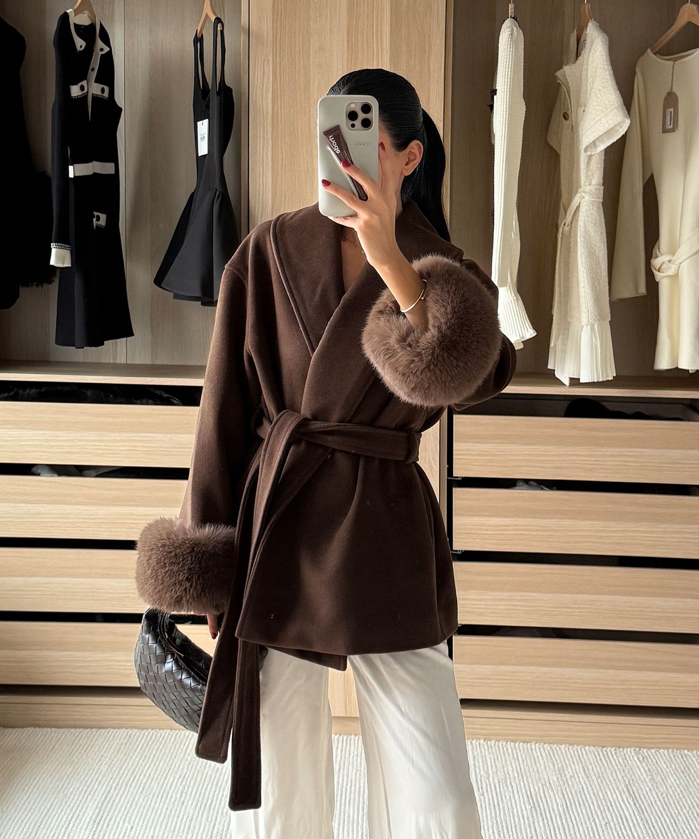 Jacke mit Felldetails Loona Dunkelbraun Ladypolitan ♡