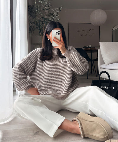Strickpullover Nero Streifen Taupe Ladypolitan ♡