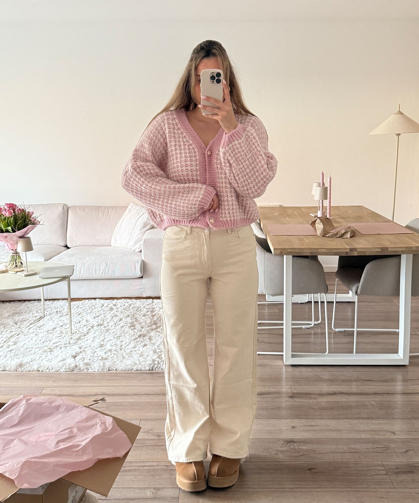 Stretch Wide Leg Jeans Rina Beige Ladypolitan ♡