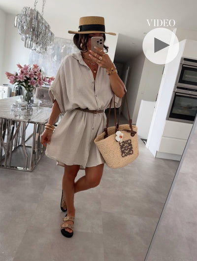 Ultra Oversize Musselin Bluse Kurzarm Nina Beige Ladypolitan ♡