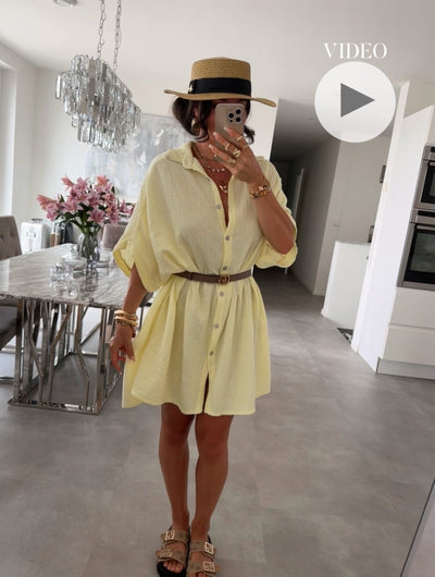 Ultra Oversize Musselin Bluse Kurzarm Nina Gelb Ladypolitan ♡