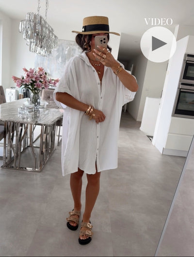 Ultra Oversize Musselin Bluse Kurzarm Nina Weiß Ladypolitan ♡