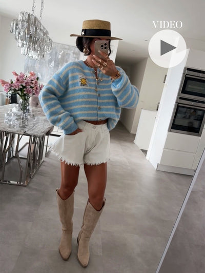 Cardigan Smiley Streifen Hellblau Ladypolitan ♡