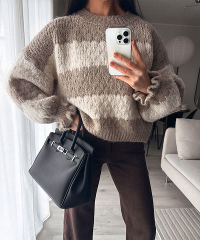 Pullover Dilena Streifen Taupe Ladypolitan ♡