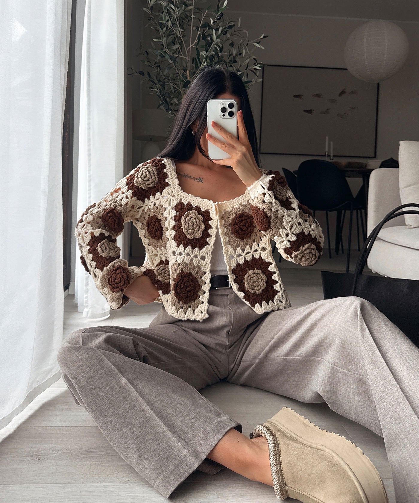 Häkel Cardigan Synea Beige
