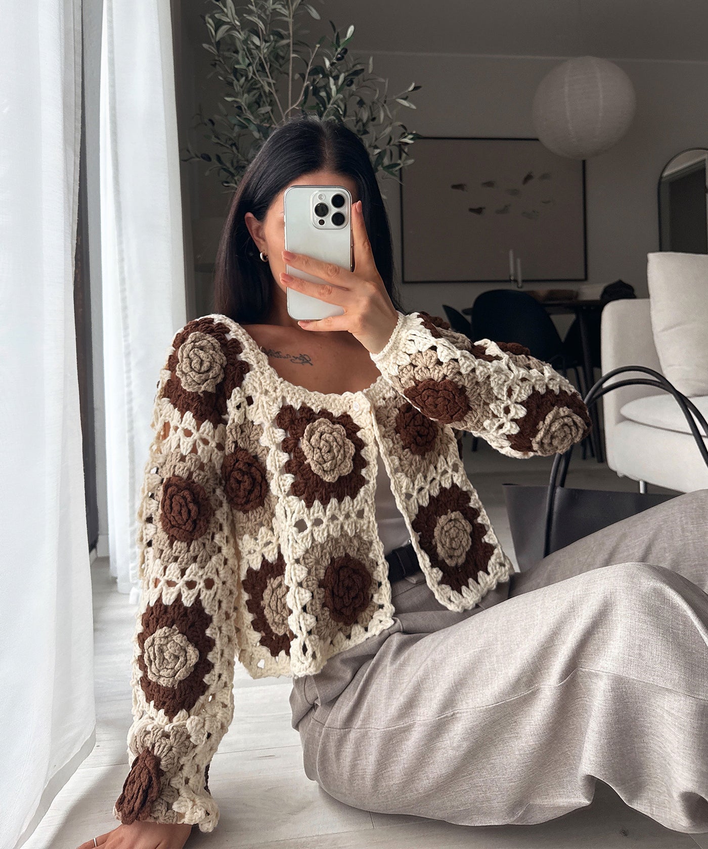 Häkel Cardigan Synea Beige