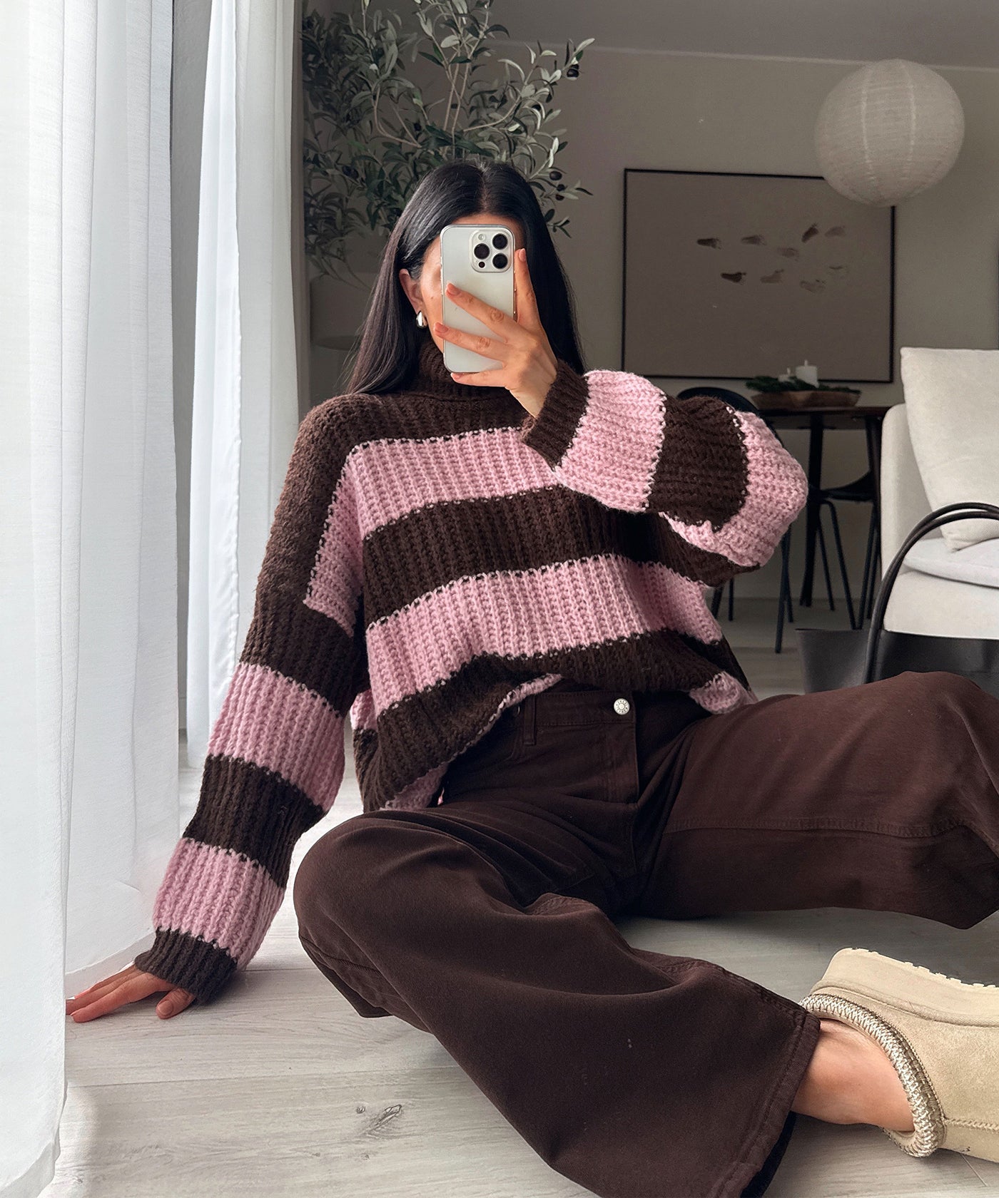 Rollkragen Pullover Tanny Streifen Braun Rosa Ladypolitan ♡