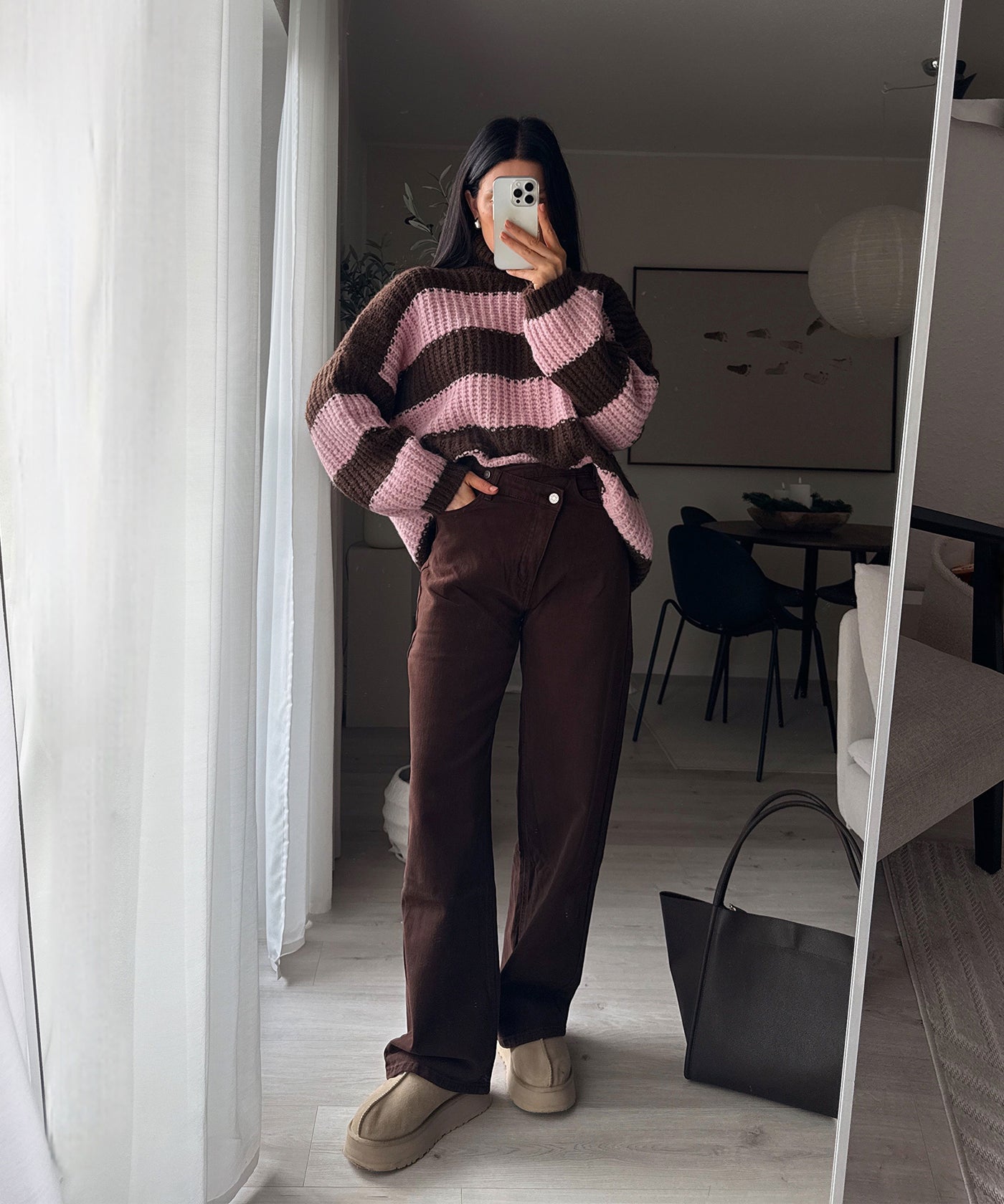 Rollkragen Pullover Tanny Streifen Braun Rosa Ladypolitan ♡