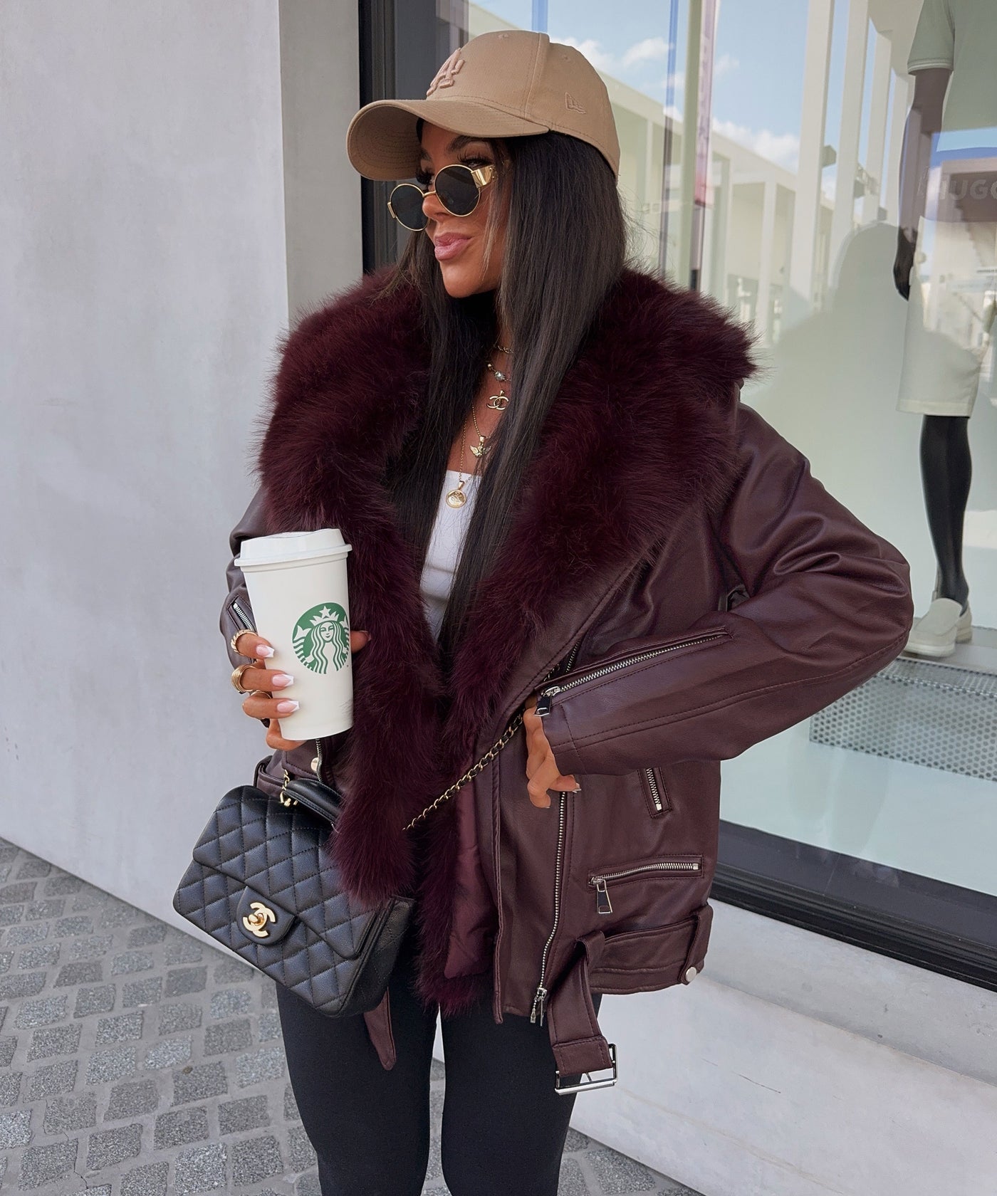 Gefütterte Lederjacke Vida mit Fell Weinrot Ladypolitan ♡