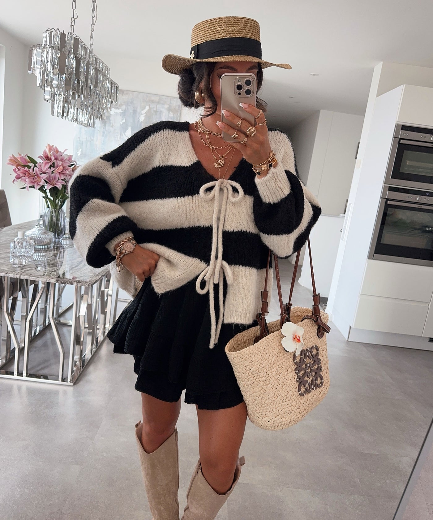 Cardigan Schleife Fia Streifen Schwarz Ladypolitan ♡