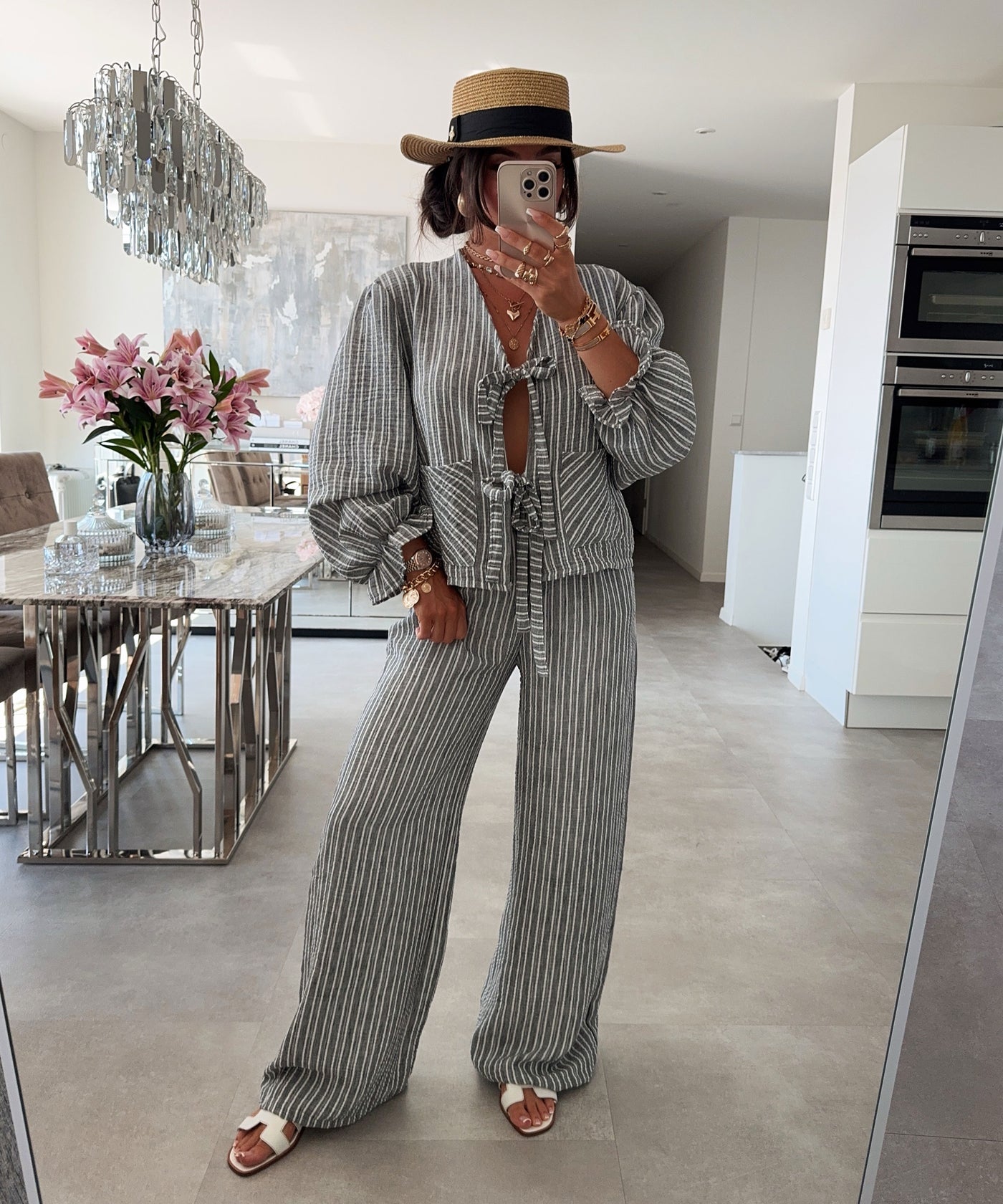 Stoffhose Emalia Streifen Grau Ladypolitan ♡